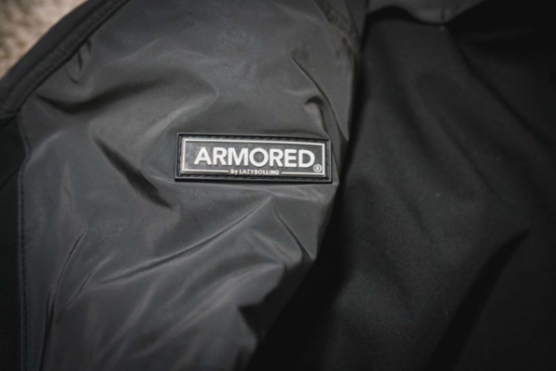Lazyrolling Armored Jacket Review for Riding Electric Unicycles (Review) - armored jacket review for armored by lazyrolling - reflective armored jacket - armored logo on sleeve